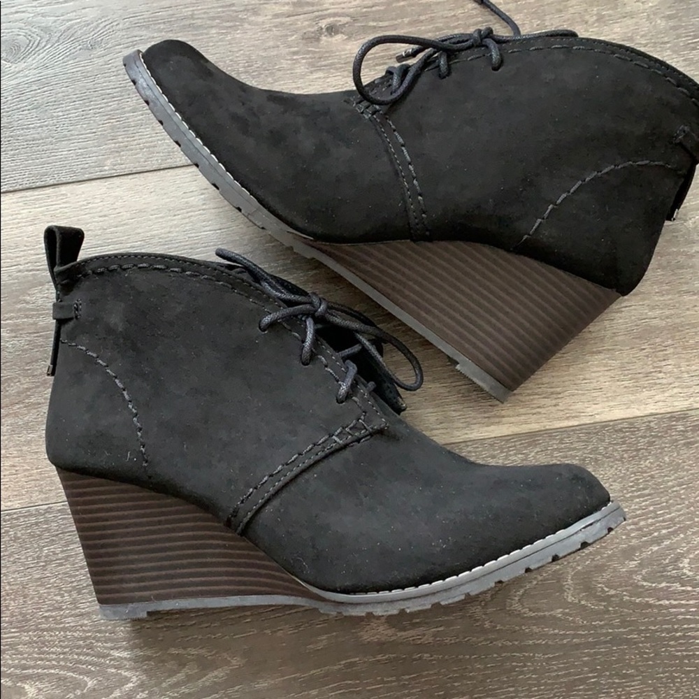 Black suede wedges / heels / booties